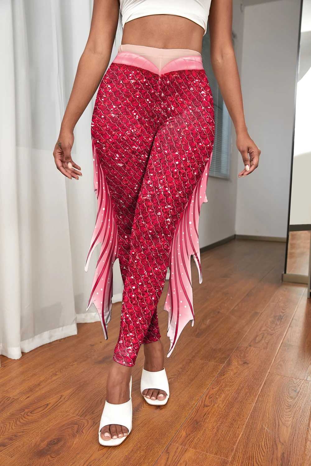 Nadanbao Bunte Meerjungfrau-Leggings für Damen, Fischschuppen-Druckhose, elastische Yoga-Strumpfhose, Outdoor, Urlaub, Party, Strandhose – Detail 9