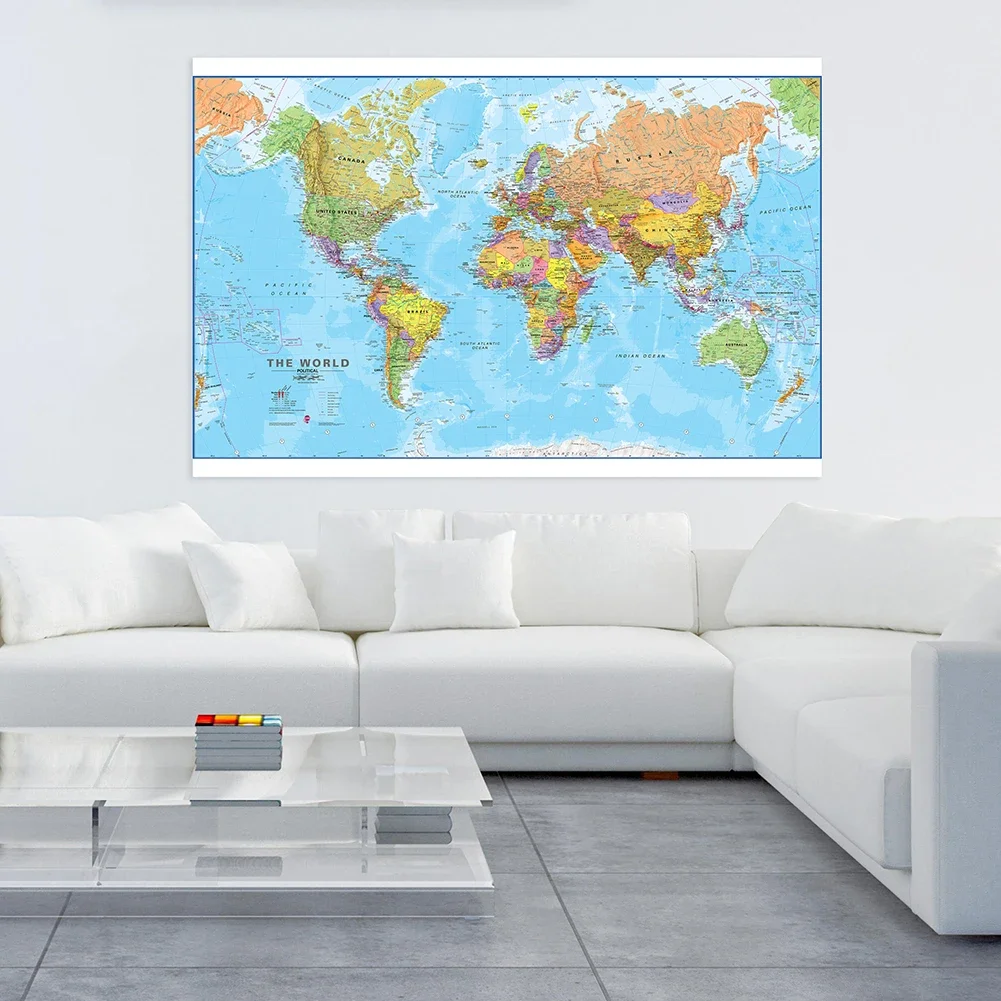World Map Poster Large Classic World Map Vinyl Background 225x150cm Globe Wall Art Poster Photography Backdrop Home Decor Kids School Supplies