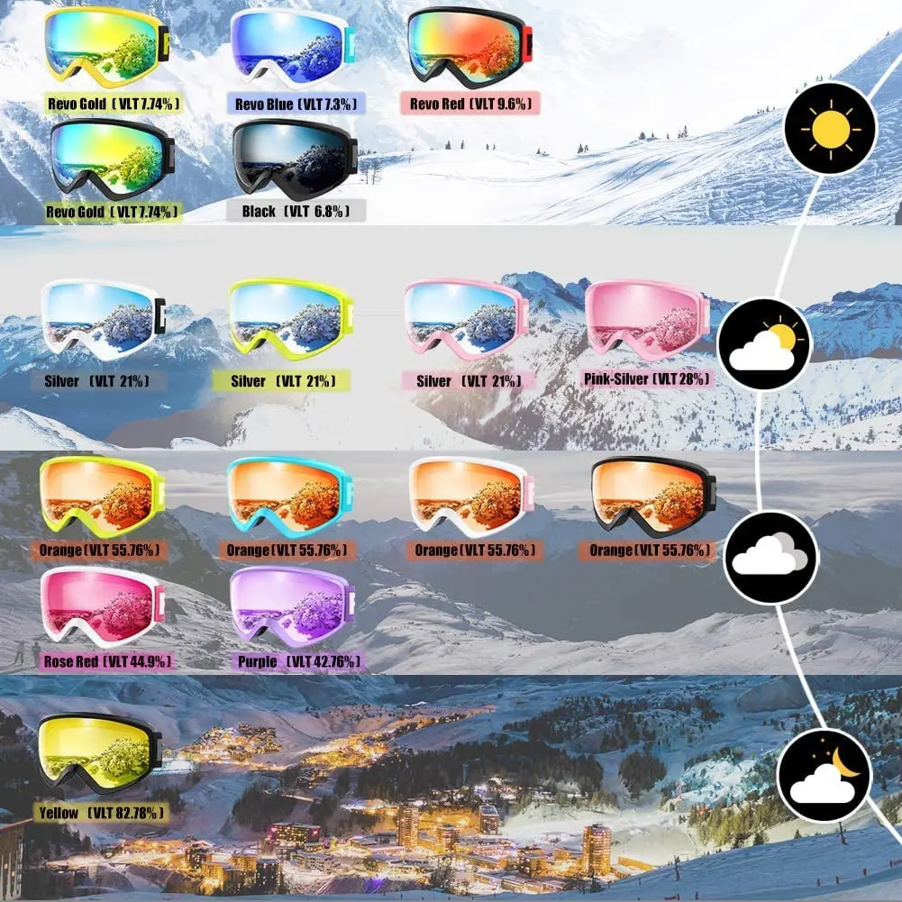 Findway Kid Ski Goggles Anti Fog UV Protection Snow Goggles OTG Design Over Helmet Compatible Skiing Snowboarding 6