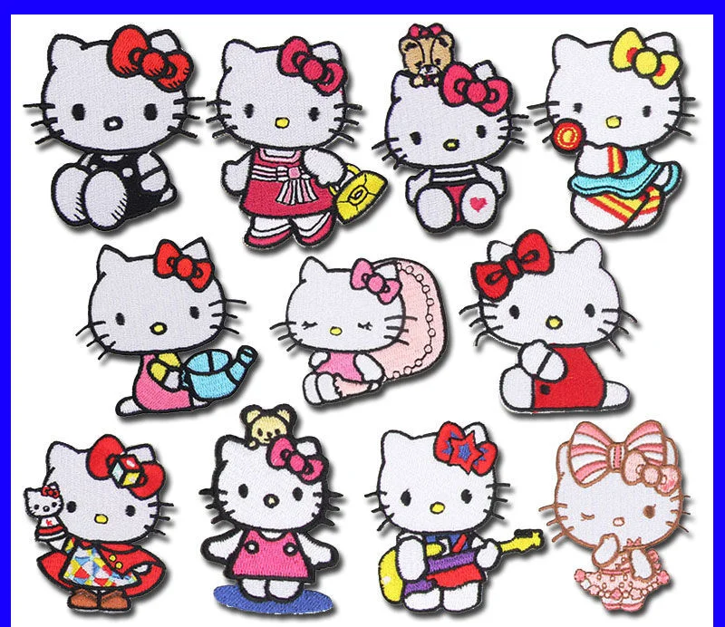 

Стикеры из ткани Hello Kitty для девочек, милые вышитые наклейки, детская одежда «сделай сам», креативные декоративные наклейки-патчи, самоклеящиеся