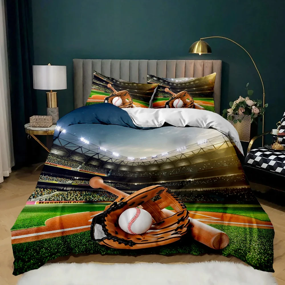 

3D Print Sports Baseball Bedding Set for Child Duvet Cover Sets with Queen Size Boys Sports Quilt Cover Teens Comforter Cover