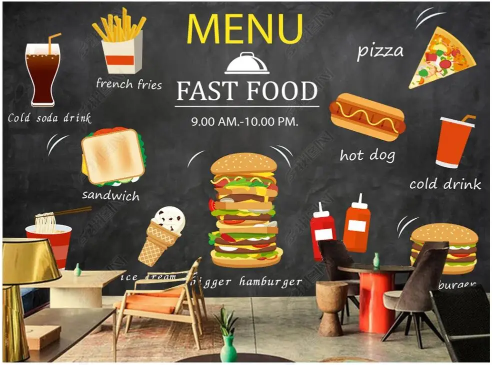 

3d photo wallpapers custom mural Hamburg Fast Food Restaurant in Europe and America home decor wallpaper for walls 3d bedroom