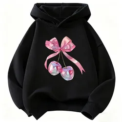 Pink Bow Design Girls' Casual Hoodie - Funny 90s Kids' Autumn/Winter Sweatshirt - 160 (BLACK)