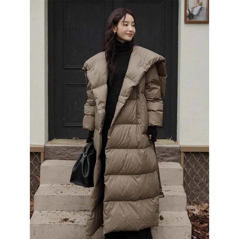 

Sandro Rivers 2023 New Hooded White Long Type Cotton Coat Warm Large Coat Trendy Long Coat