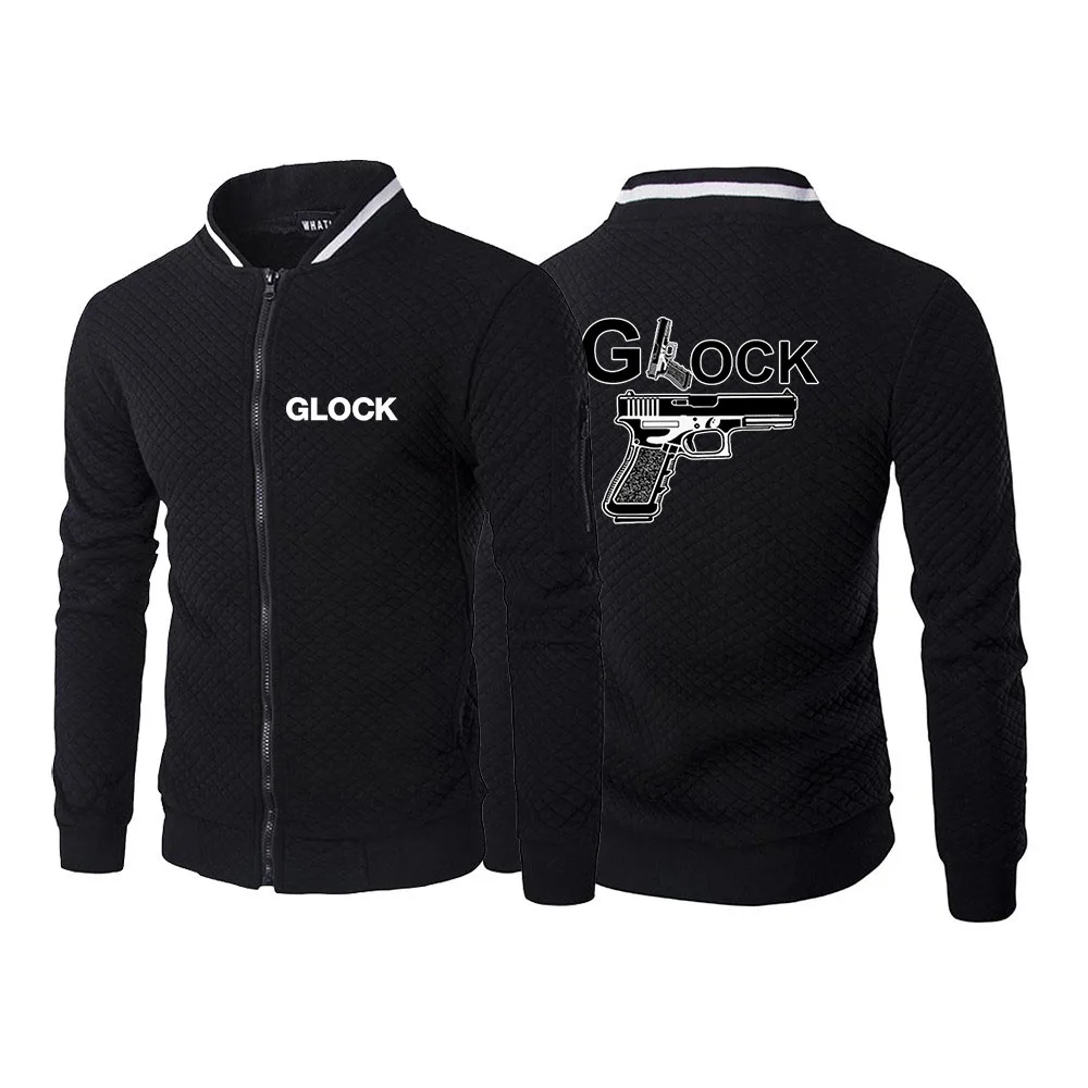 

Glock Perfection Shooting Printed High Quality Plush Zip Stand Collar Casua Jacket Mens Street Windbreaker Coat Outer Wear Thick