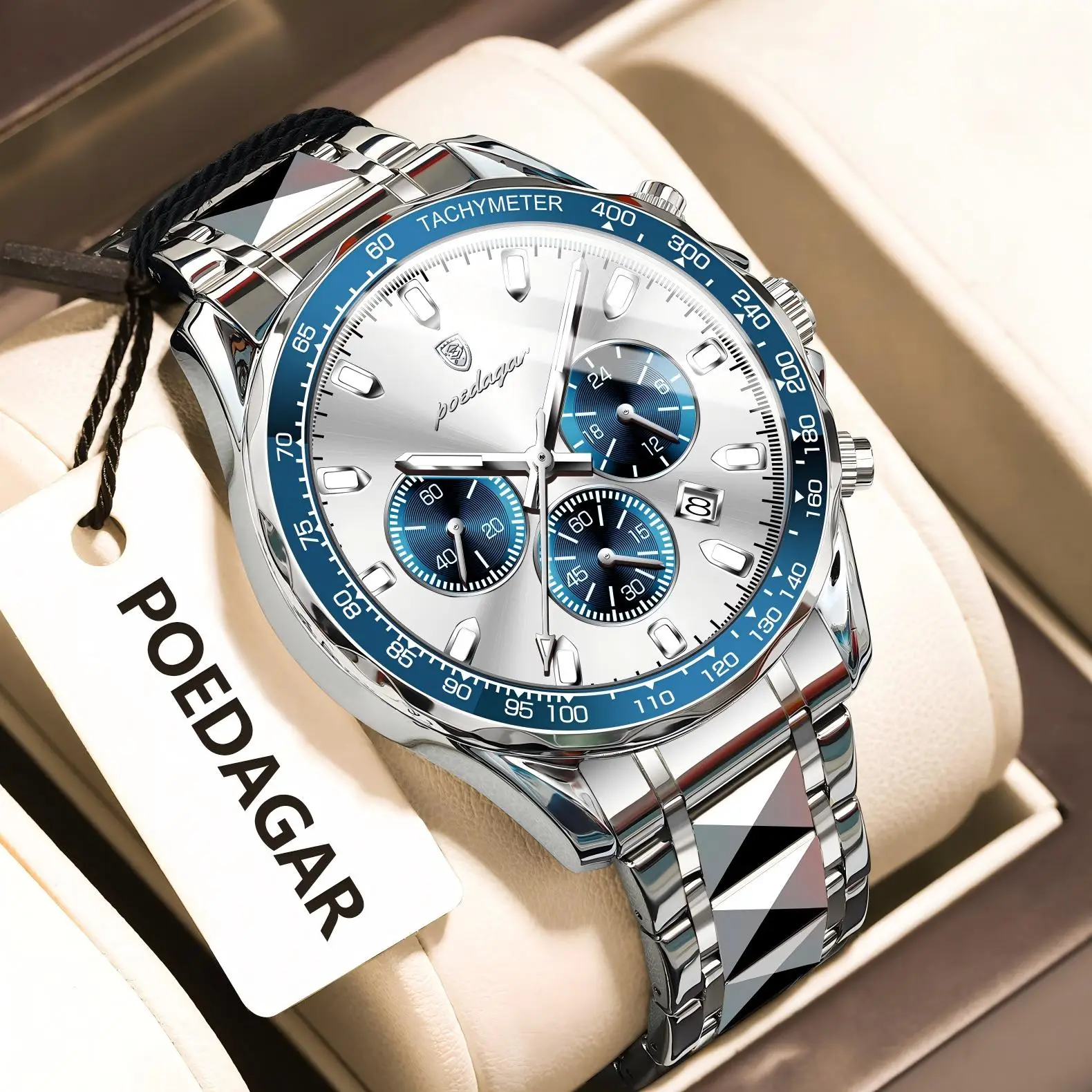 POEDAGAR Luxury Brand Men Watch Waterproof Luminous Stainless Steel Men's Watches Chronograph Date Quartz Business Watch For Man