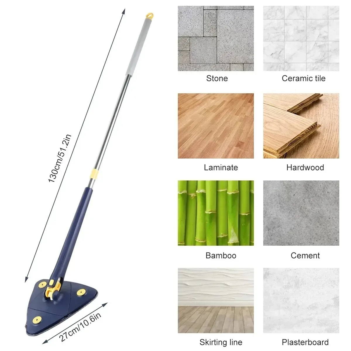 Cleaning Mop Cleaning Mop 360&deg; Rotatable Water Absorption Triangular Mop Foldable Automatic Water Squeezing Wall Cleaning 3 Cloth