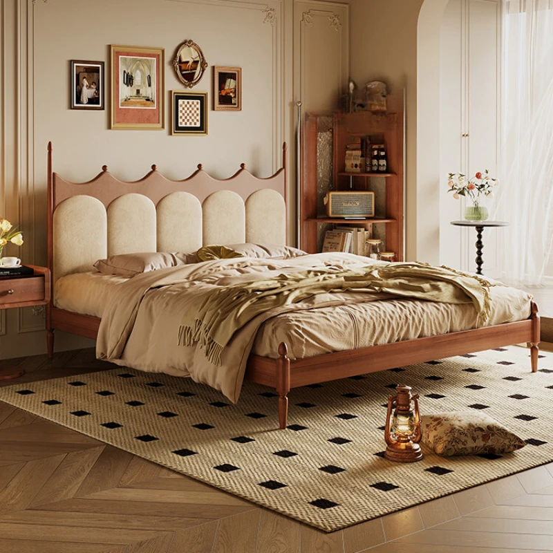 

American style solid wood bed small apartment master bedroom 1.8m home vintage French simple furniture 1.5 double bed
