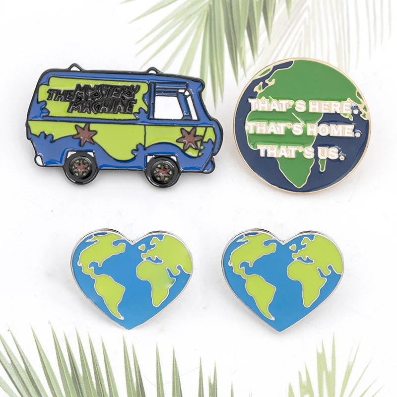 

100PCS Friendly Earth Pin Ecology Badges Pins Planet Environmental Map Enamel Cartoon Lapel broszka For Clothes Packpack Brooch