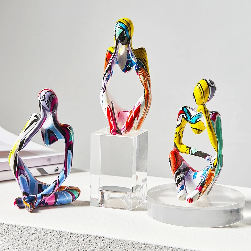 

Colorful Graffiti Sculpture Thinker Statue Resin Abstract Figurine Home Deoor Interior Office Desktop Handmade Crafts Decoration