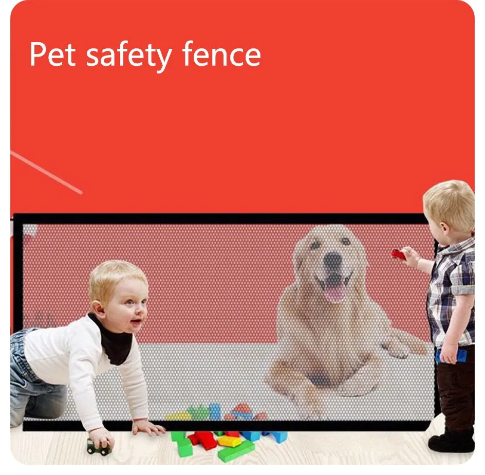 Pet Dog Fence Pet Dog Barrier Fences Folding With 4Pcs Hook Breathable Mesh Playpen Indoor Baby Gate Puppy Entrance Safety Fence
