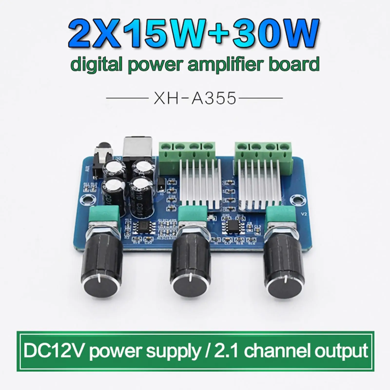 

DC1A355 2.1 Channel Digital Stereo Audio Power Amplifier Board Voice Player Subwoofer AMP