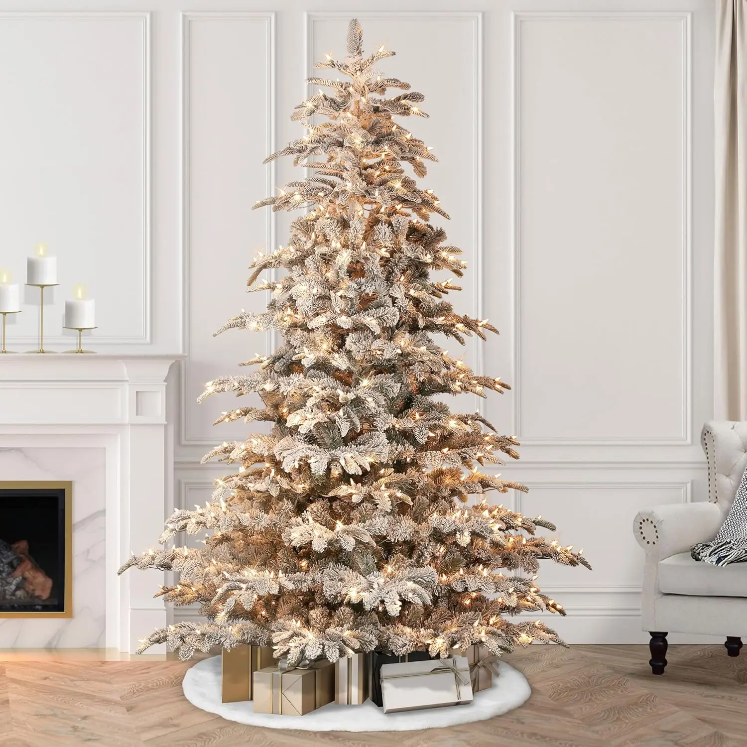7.5 Foot Pre-Lit Flocked Aspen Fir Artificial Christmas Tree with 700 UL Listed Clear Lights