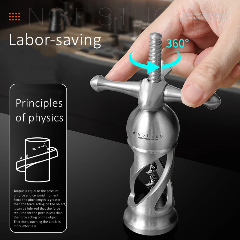 Luxury 304 Stainless Steel Corkscrew with Ultra Hard and Sharp Carbon Steel Drill Labor-saving Wine Opener with Gift Packge