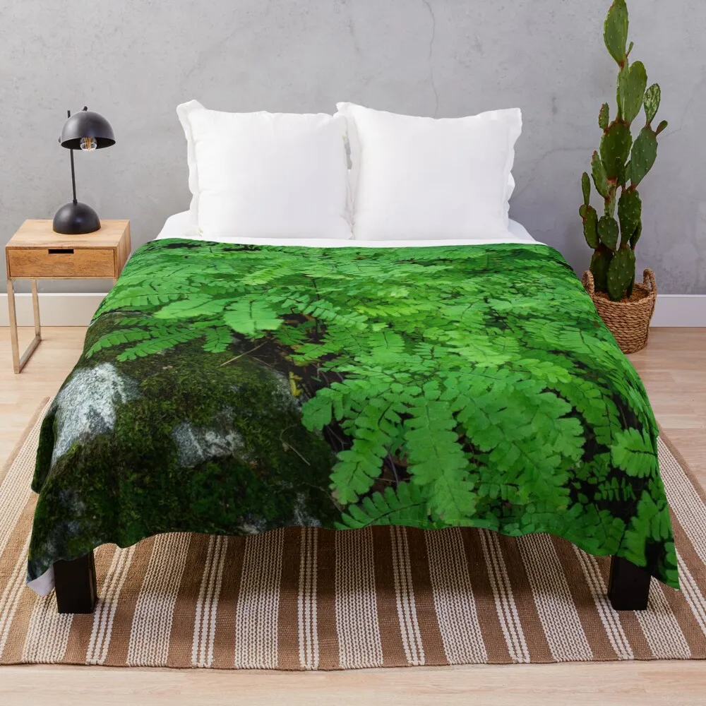 

Mossy Rock and Ferns Throw Blanket Warm Blanket fluffy blanket