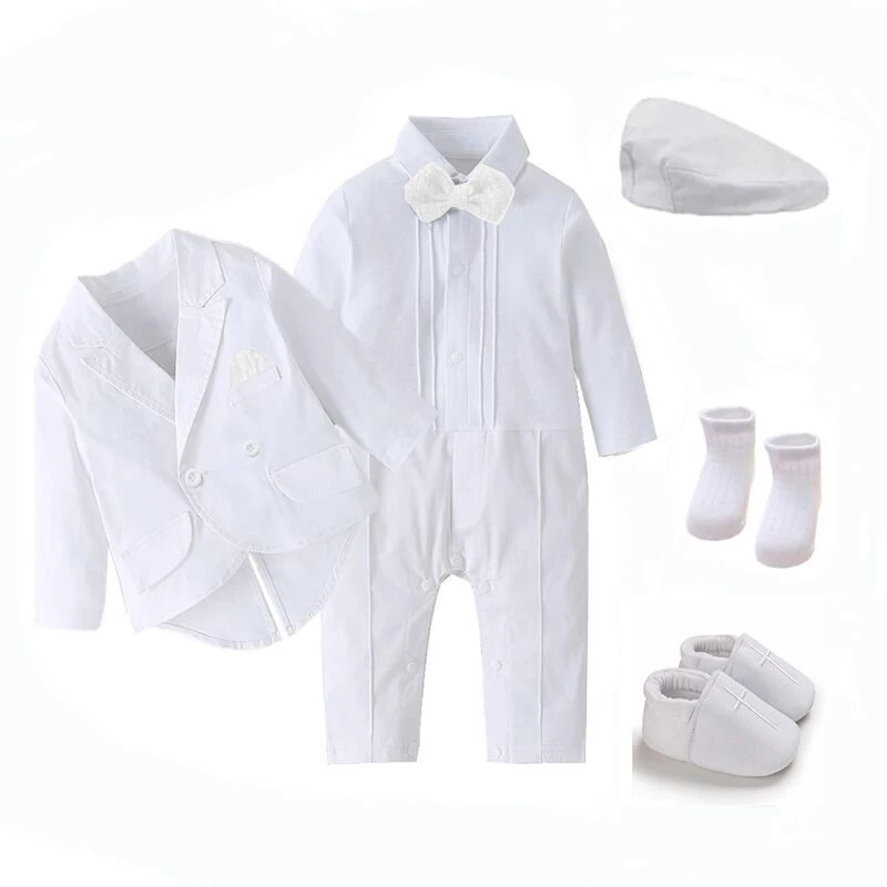 Oculto no Ciego Conjunto de vestido de bautizo para bebé, traje de algodón para niño  pequeño, mono, chaleco, boina, zapatos y calcetines, ropa elegante de  Boutique| | - AliExpress