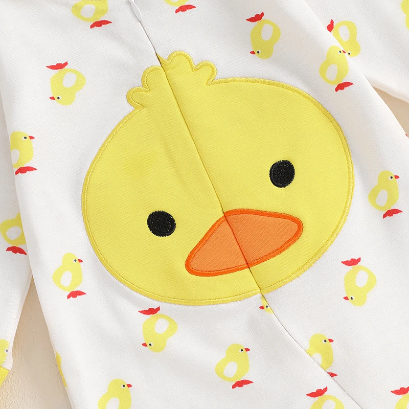 Pudcoco Newborn Baby Boy Girl Duck Outfit, Long Sleeve Full Length Footed Jumpsuit Duck Hat 2 Piece Set for Fall 0-6M