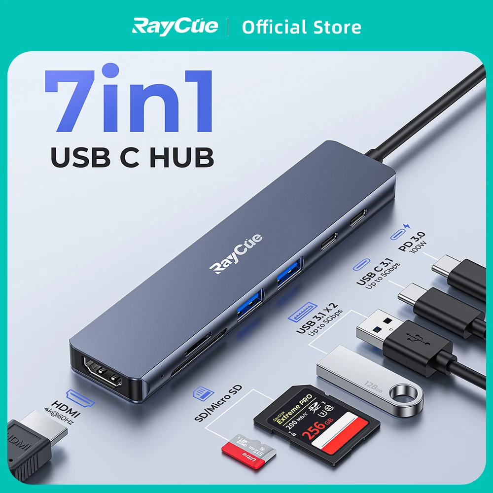 Raycue 7 In 1 Hub Usb C Da Tipo C A Hdmi Compatibile 4K 60Hz Docking Station Usb Multiporta Per Laptop Macbook Pro Air Lenovo Dell