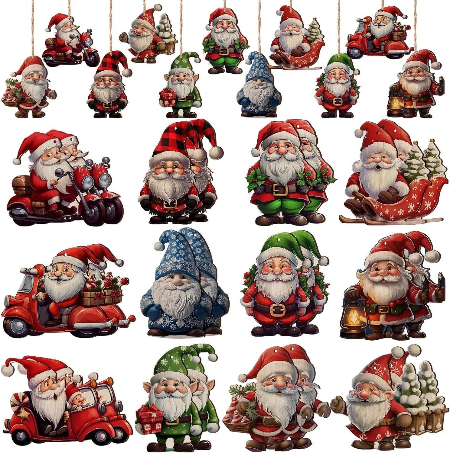 thumbnail image 1 of Juego de 12 o 24 piezas de gnomos navideños de madera creativos, decoración pequeña para colgar en el árbol de Navidad, juego de placas de madera, 1 of 5