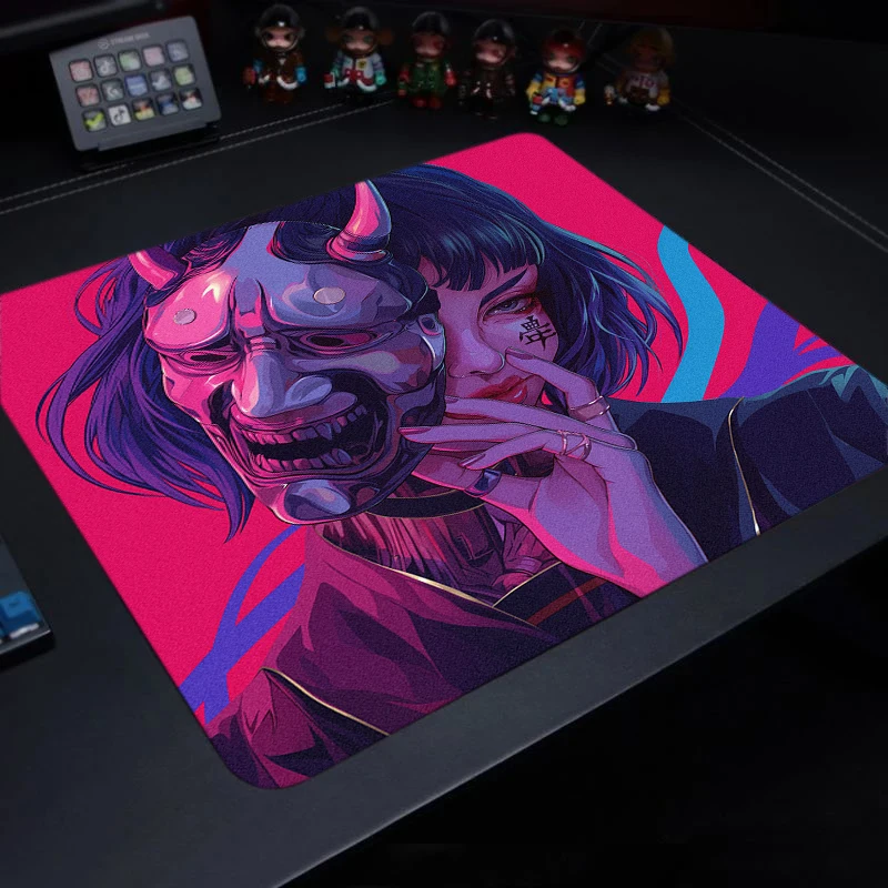 Small Size Anime Mouse Pad Oni Mask Girl Premium Deskmats Game Professional Mousepad High Quality Non-slip Keyboard Pad 400X450