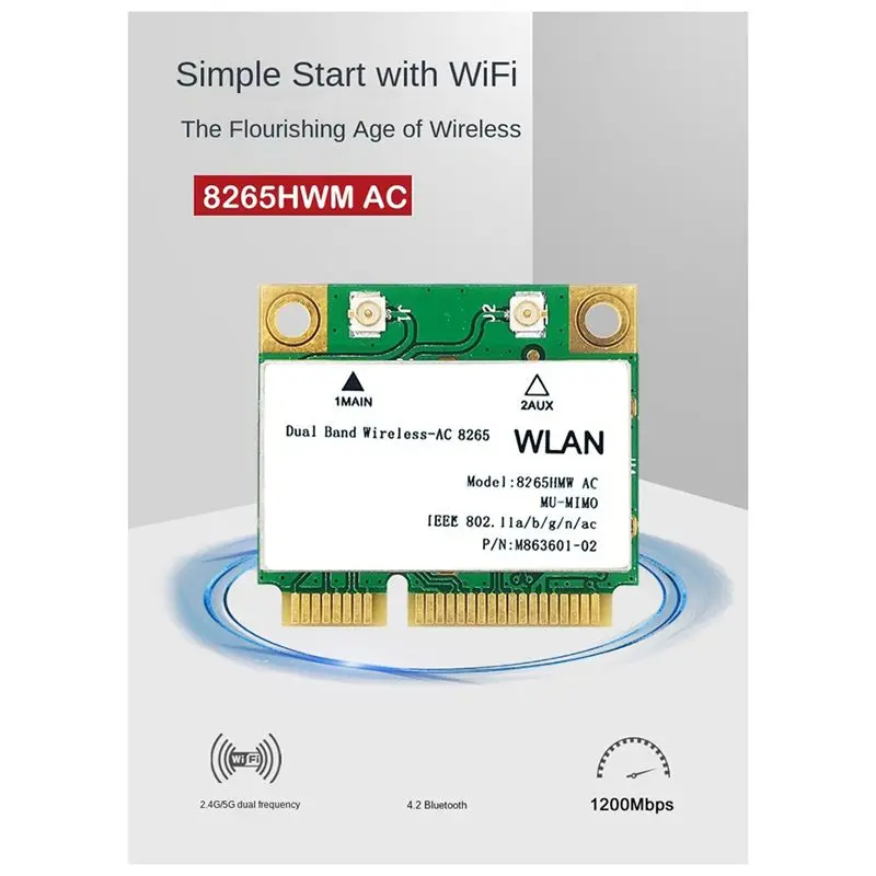 SWXF 1200M WiFi 무선 LAN 듀얼 밴드 2.4G 5Ghz 블루투스 4.2 기가비트 무선 LAN 어댑터 (Win7, Win8, Win10, Linux 7265HMW 호환)