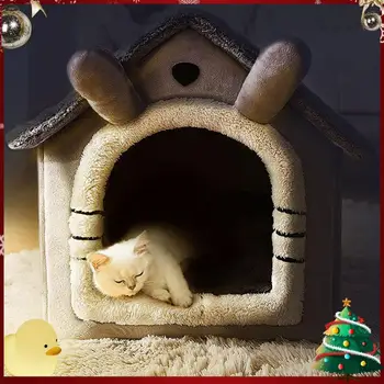 Cute Cats Dogs House PP Cotton Plush Kennels Half-Closed Puppy Sleeping Nest Foldable Home Puppy Pet Products Dogs Cats Supplies 1