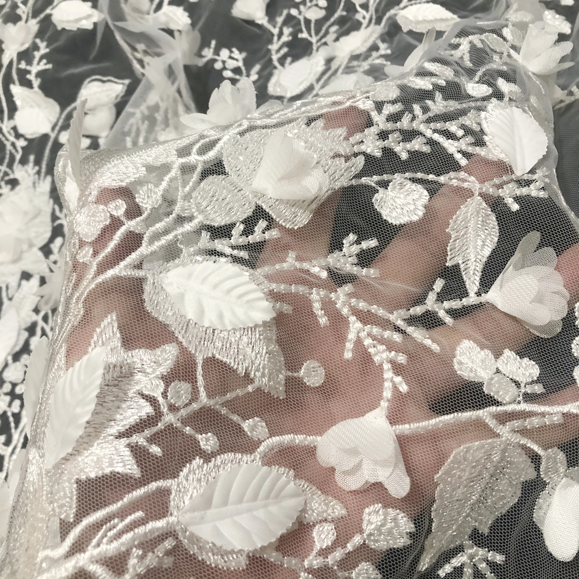 chinese dress ladies OFF-White Botanical Brach Sequins Embroidery Floral Lace Fabric Weddin –  iriz Lace main image 0
