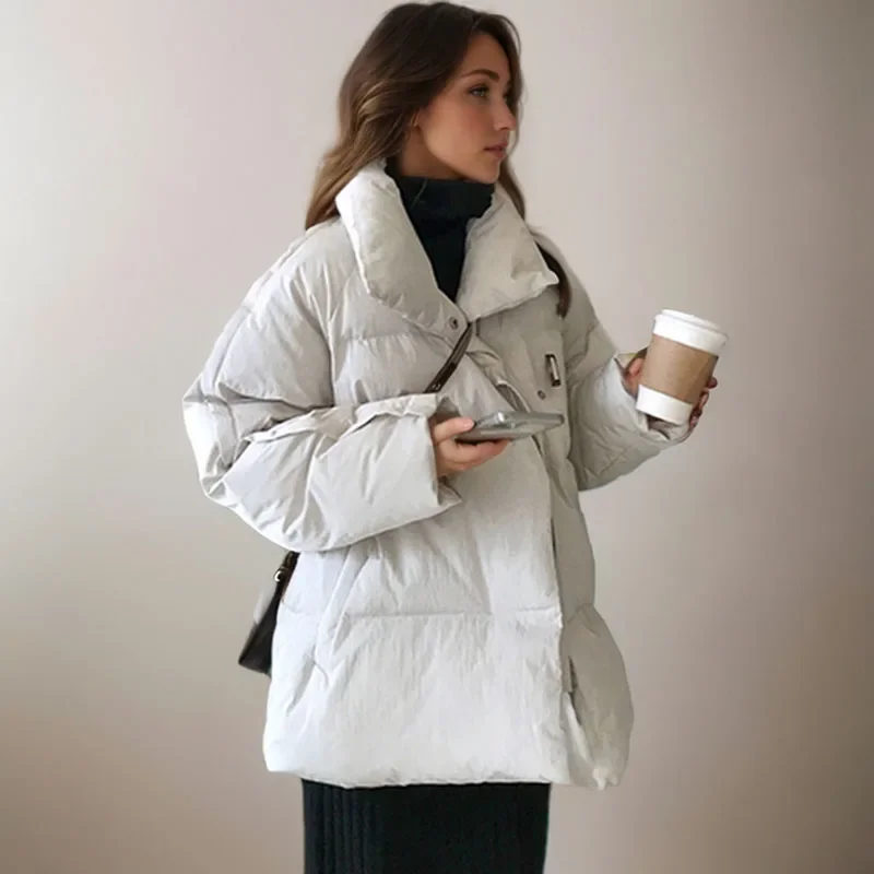 

Женская короткая куртка с длинным рукавом, Повседневная теплая хлопковая Парка свободного покроя в Корейском стиле, зимняя одежда, 2023, 30003