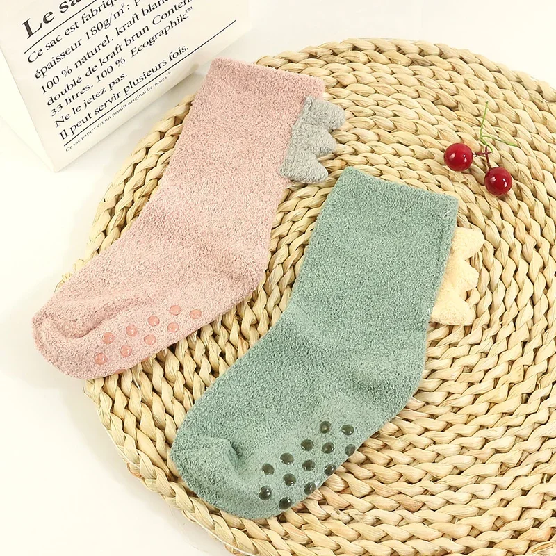 

Autumn Winter Baby Newborn Coral Velvet Dinosaur Socks Boys Girls Thick Floor Toddler Anti Slip Warm Socks
