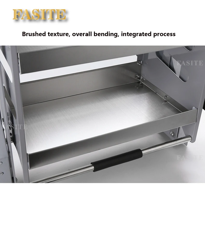 Description Picture 4 of item3 layers Wall Cabinet Lift Pull Basket Kitchen Cabinet Stainless Steel Drawer Baskets Seasoning Bottle Storage Racks