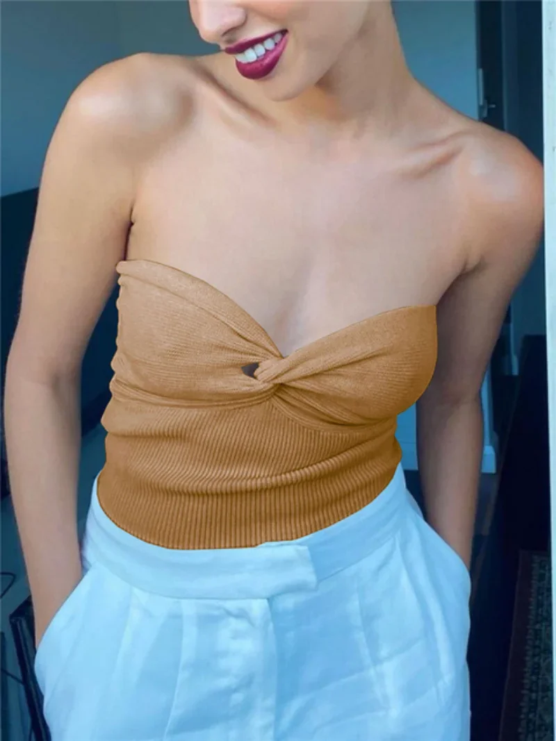 

Women White Strapless Corset Tops 2023 Knit Tube Tops Summer Basic Backless Off Shoulder Crop Top Bustier Casual Streetwear