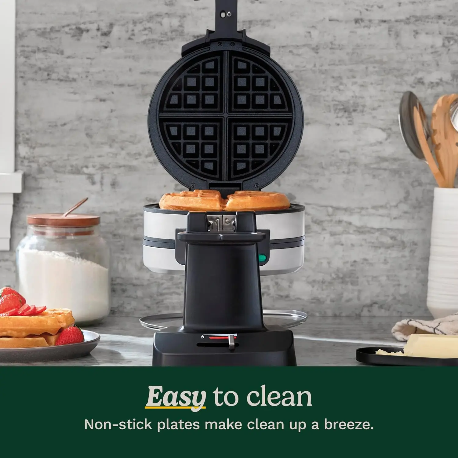 WAF-F40 Double Flip Belgian Waffle Maker, 1400 watts, New Black/Stainless 4
