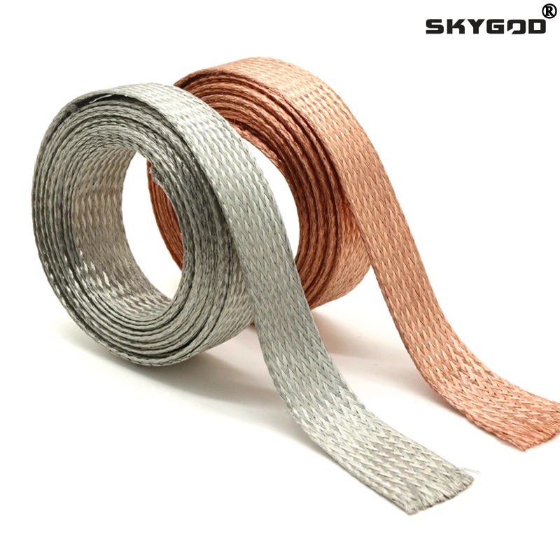 tinned copper braided sleeve for cable shielding, grounding, flexible protection, wire harness screening, and electrical assemblies