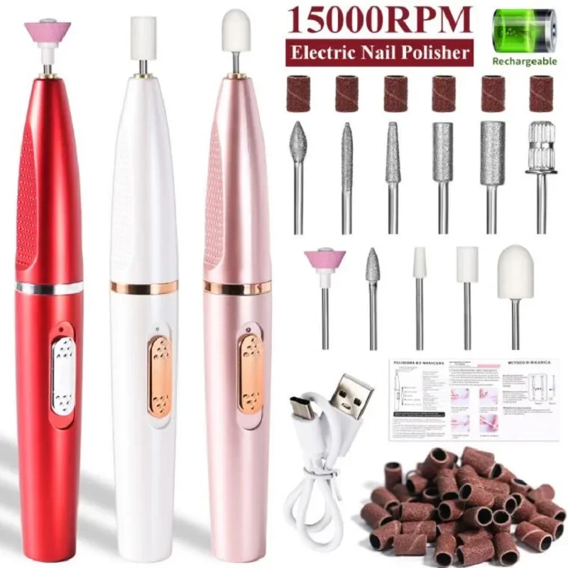 Electric Nail Polisher Drill Bits Professional Nails Grinding Polishing Dead Skin Removal Art Sanding File Pen Manicure Machine 3