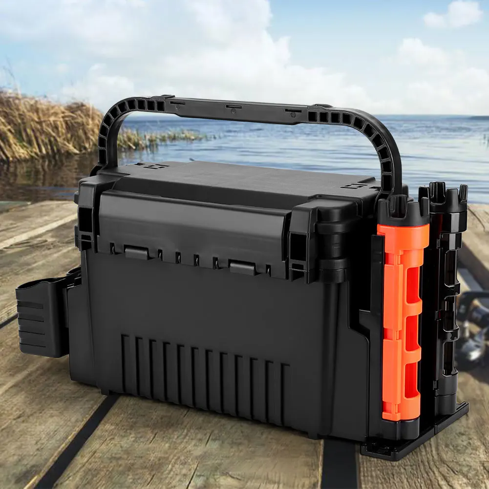 2 Tier Fishing Tackle Box Fishing Gear Box with Cup & Rod Holder Fishing Box 11 L Fishing Gear Carry On Case Fishing Accessories