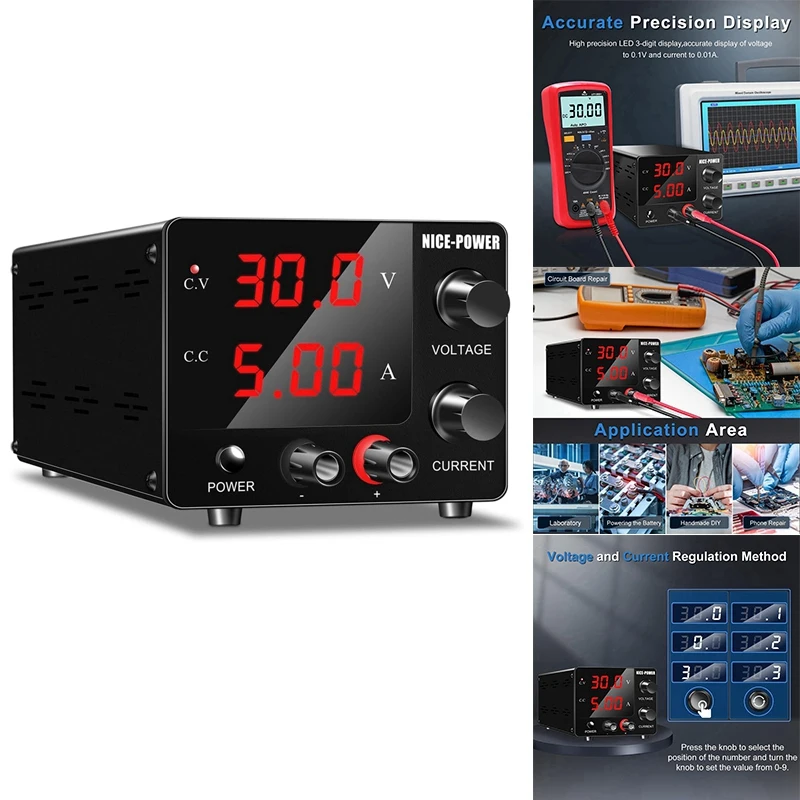 

NICE-POWER DC Power Supply Variable, 30V 5A Adjustable Switching Regulated Power Supply With Encoder, LED Display