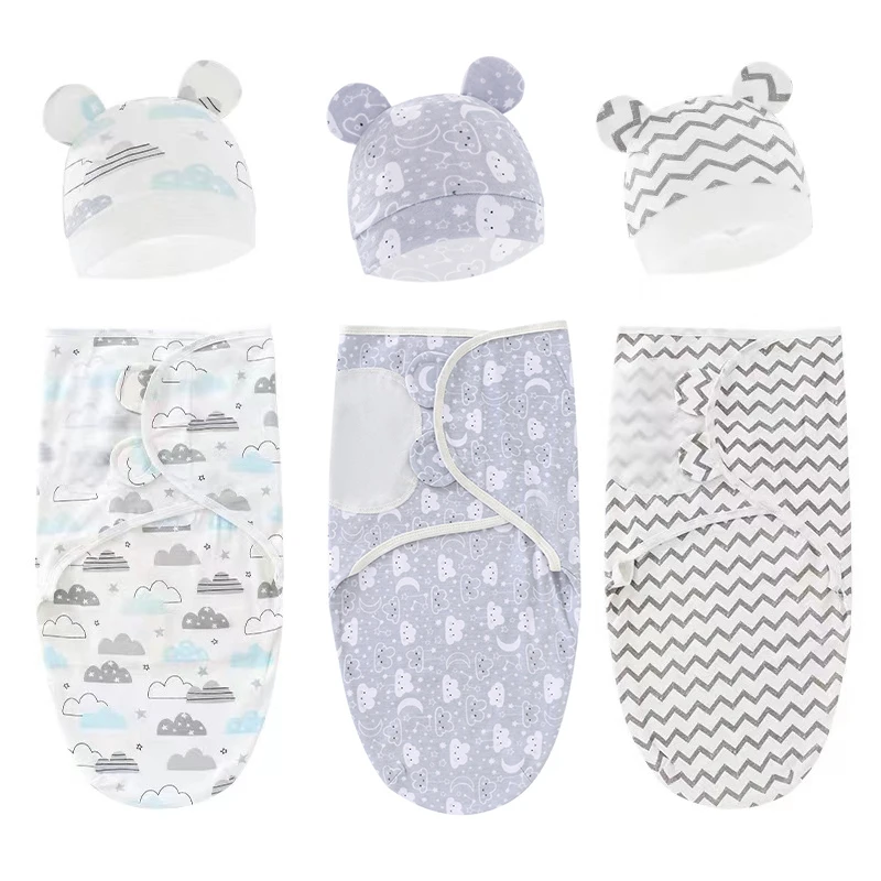 Unisex Newborn Sleepsack Soft Cotton Baby Swaddle Wrap with Hat Infant