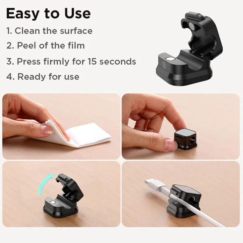 6PCS/Set Black White Magnetic Cable Clips Under Desk Wire Smooth Management Keeper Cable Organizer Holder Adjustable Cord Holder