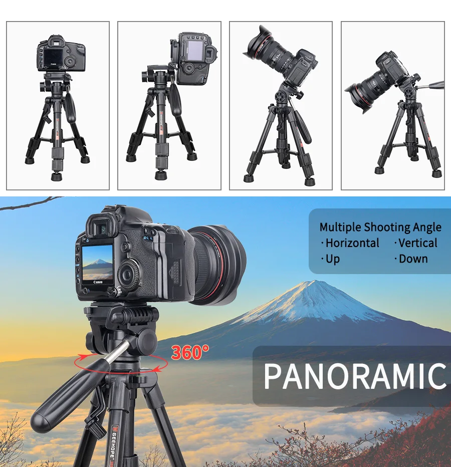 GS3 Mini Lightweight Desktop Tripod with 3-Way Flexible Pan Head and Bubble Leve