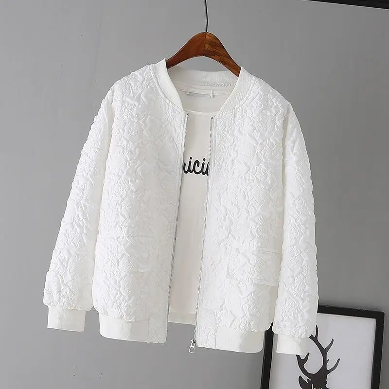 2023 Autumn Solid Baseball Jacket Women Korean Casual White Bomber Jacket Female Vintage Loose Cardigan Zipper Jackets Outerwear coat women embroidered cotton short zipper baseball jacket autumn winter casual women jackets winter coat jacket 2023 streetwear