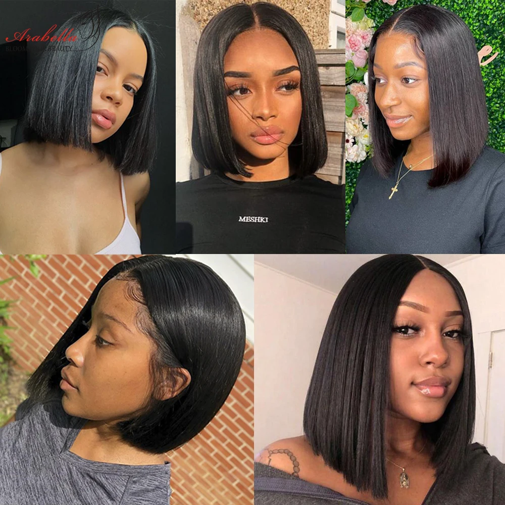 Straight Short Bob Human Hair Wig 4x4 Lace Closure Wigs Remy Hair Bleached  Knots | eBay