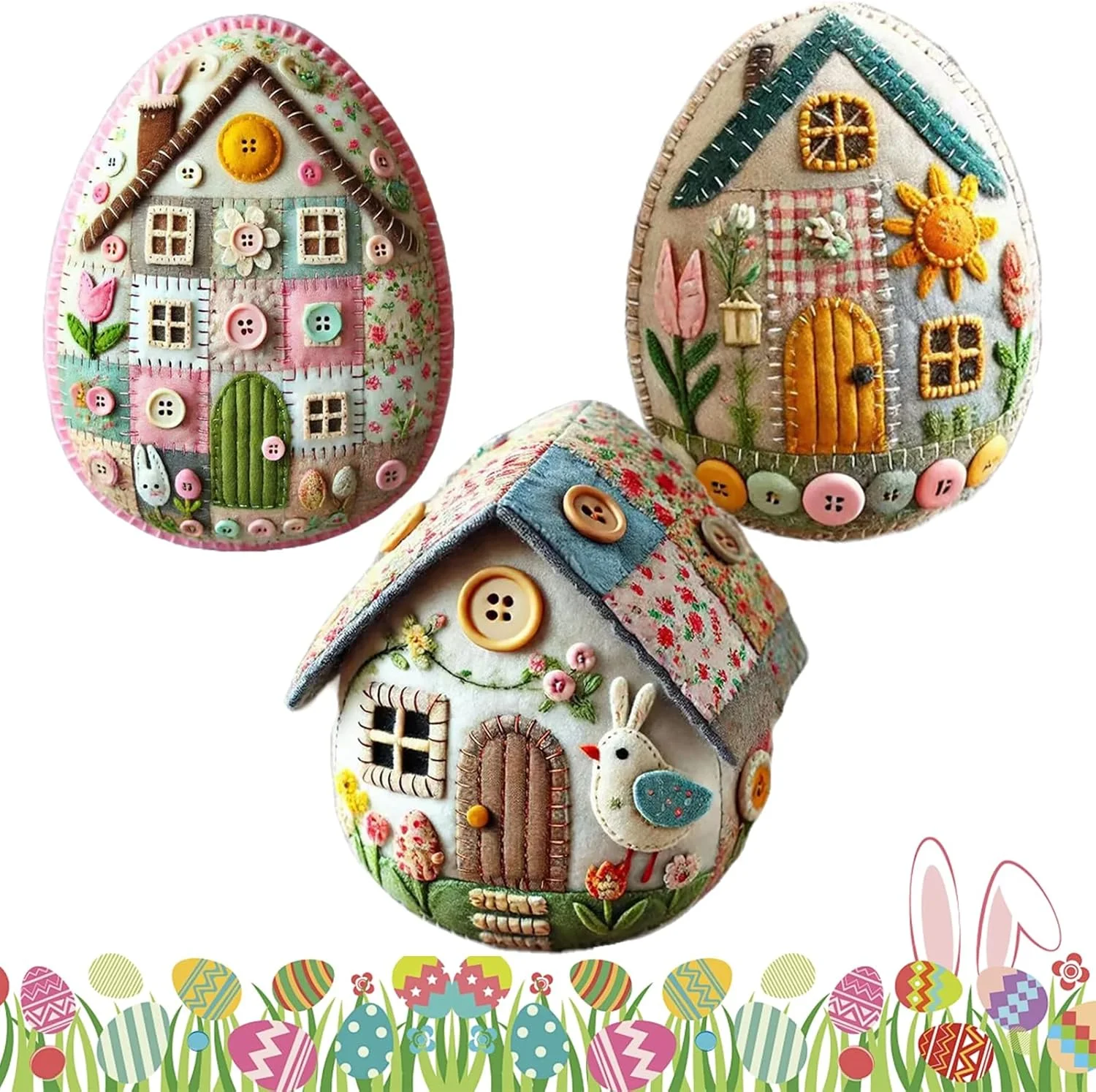 Patchwork Felt Egg House DIY Kit Bunny Craft Kit Easter Craft Decor Handmade Cozy