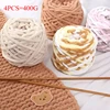 4PCS 400g DIYSoft Ice Strip Line CottonYarn Chenille Knitting Yarn DIY Wool Yarn for Handmade Knitting Blanket Scarf ThickThread 1