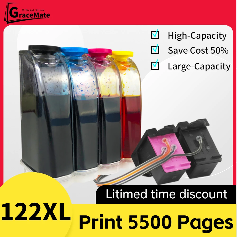 CISS 122XL Compatible For HP122 HP 122 Ink Cartridge Deskjet 3050a 3051a 3052a 3054a 3055a 3056a 3057a 3059a Printers