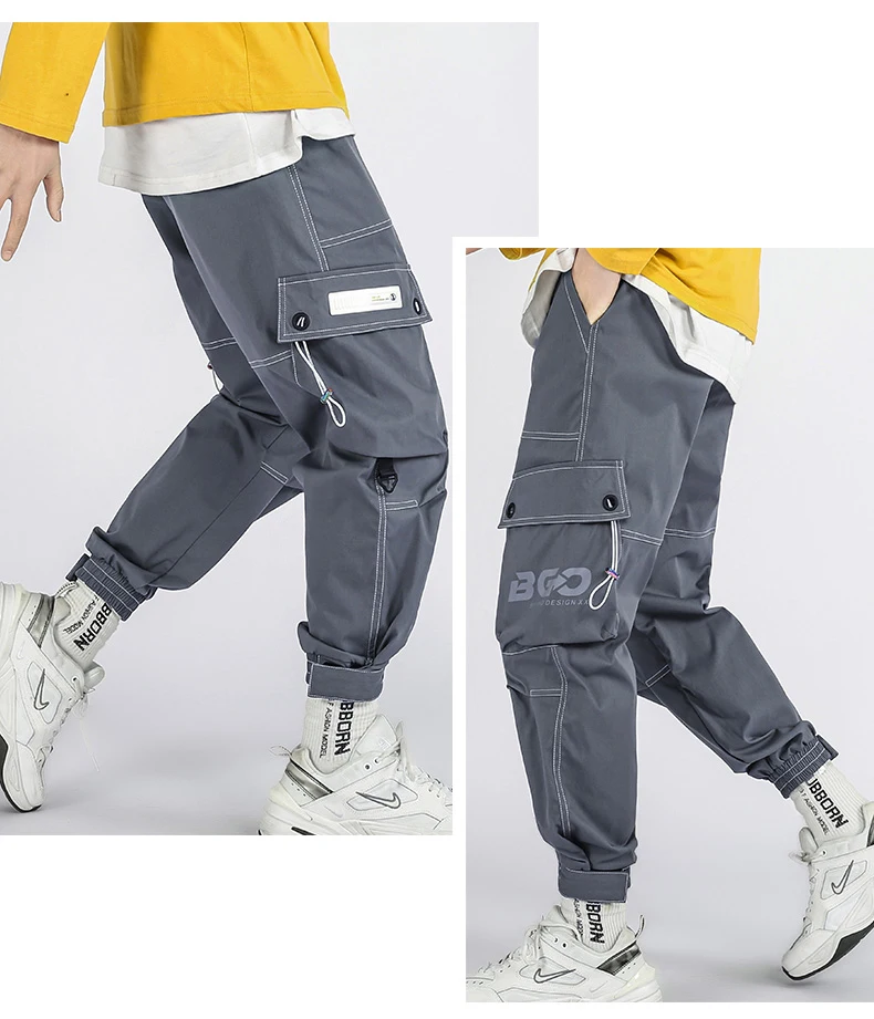 Joggers Cargo Pants for Men Casual Hip Hop Hit Color Pocket Male Trousers Sweatpants Streetwear Ribbons Techwear Pants business casual pants