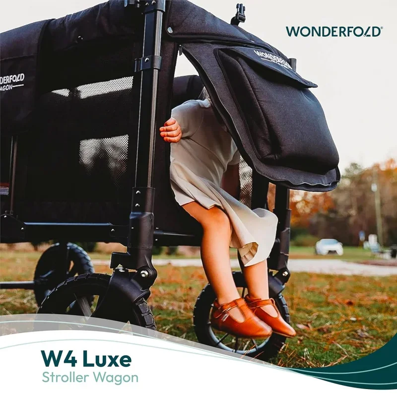 WONDERFOLD W4Quad Stroller Wagon Featuring 4 High Face-to-Face Seats with Magnetic Buckle 5-Point Harnesses and Adjustable
