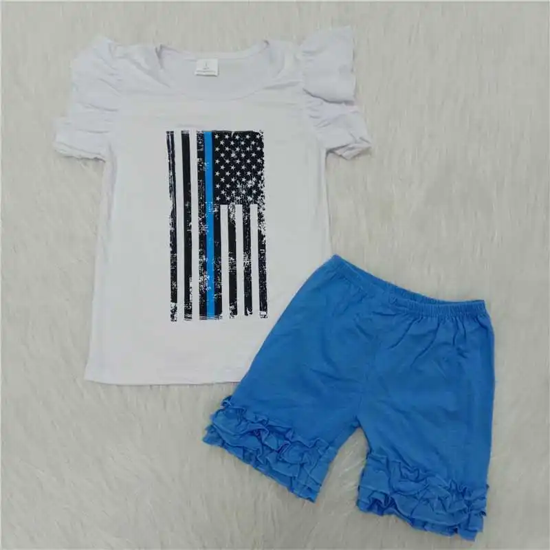 winter baby suit July 4th flag girls clothes summer short sleeve suit blue ruffle shorts 2 pc sets baby suit Clothing Sets