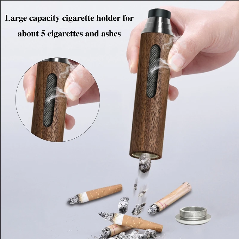 1pc Portable Ashtrays Anti Soot-flying Cigarette Cover Handheld Car Ashtray Wooden Cigarette Holder Ash Tray with Storage Bag car ashtray portable ashtray