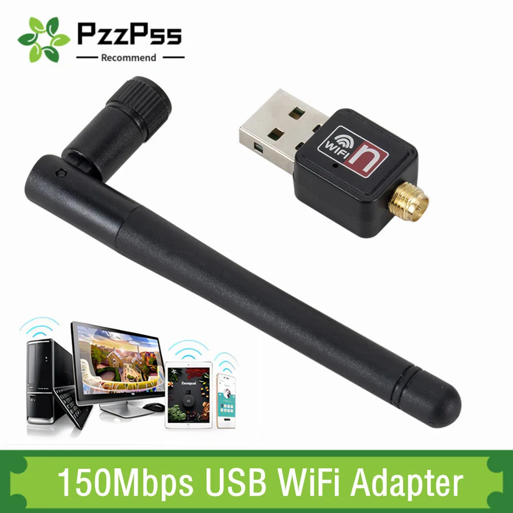 PzzPss 150Mbps USB 2.0 와이파이 무선 네트워크 카드 802.11 b/g/n LAN 어댑터, 회전식 안테나 포함, 노트북 PC용 미니 와이파이 동글