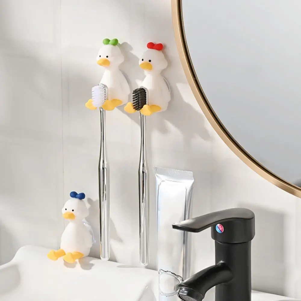 Creativity Silicone Duck Toothbrush Holder Cute Wall-mounted Toothbrush Rack Cartoon Suction Cup Storage Rack